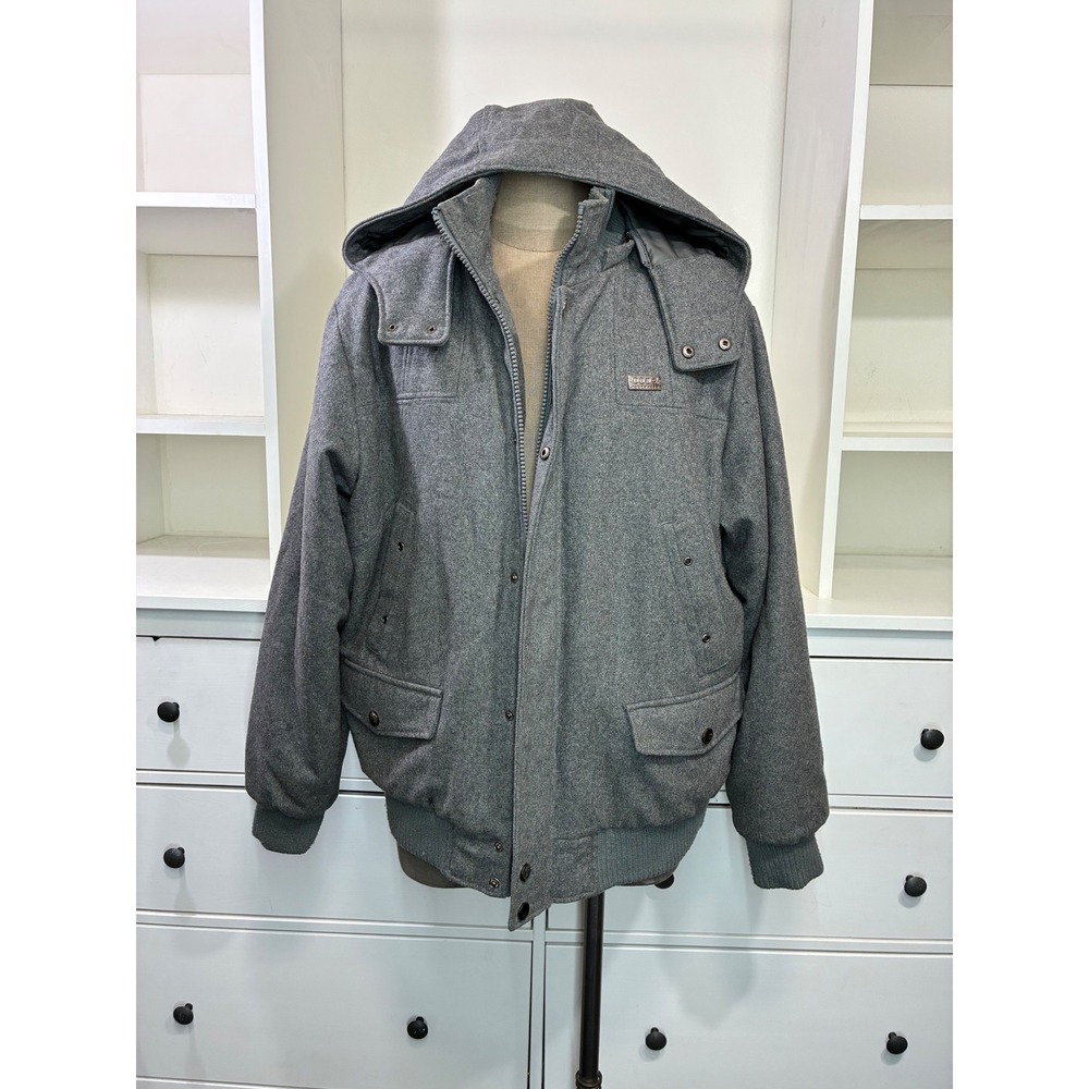 Coogi Mens‎ XL Gray Wool Blend Hooded Bomber Jacket Heavyweight Coat